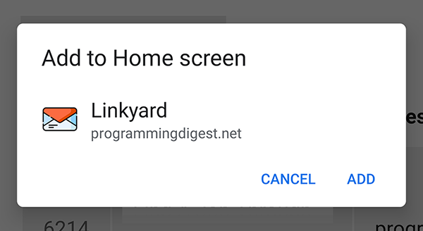 Add to home screen popup dialog