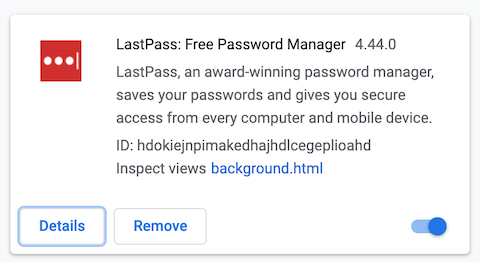 LastPass extension's id matches the one from the script.